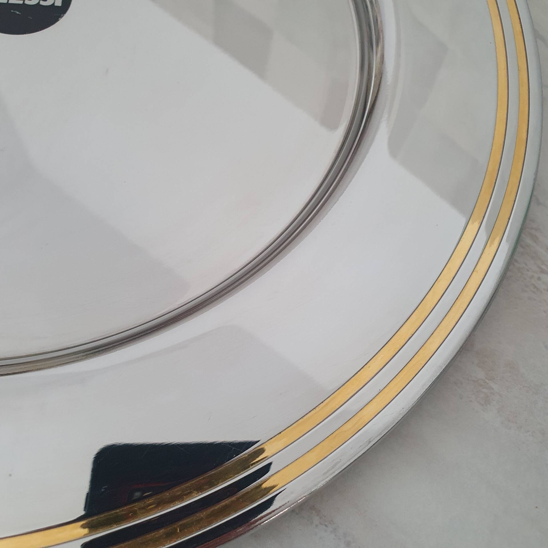 Alessi Ettore Sottsass / Serving plate in stainless steel 18/10 and gold NG5100