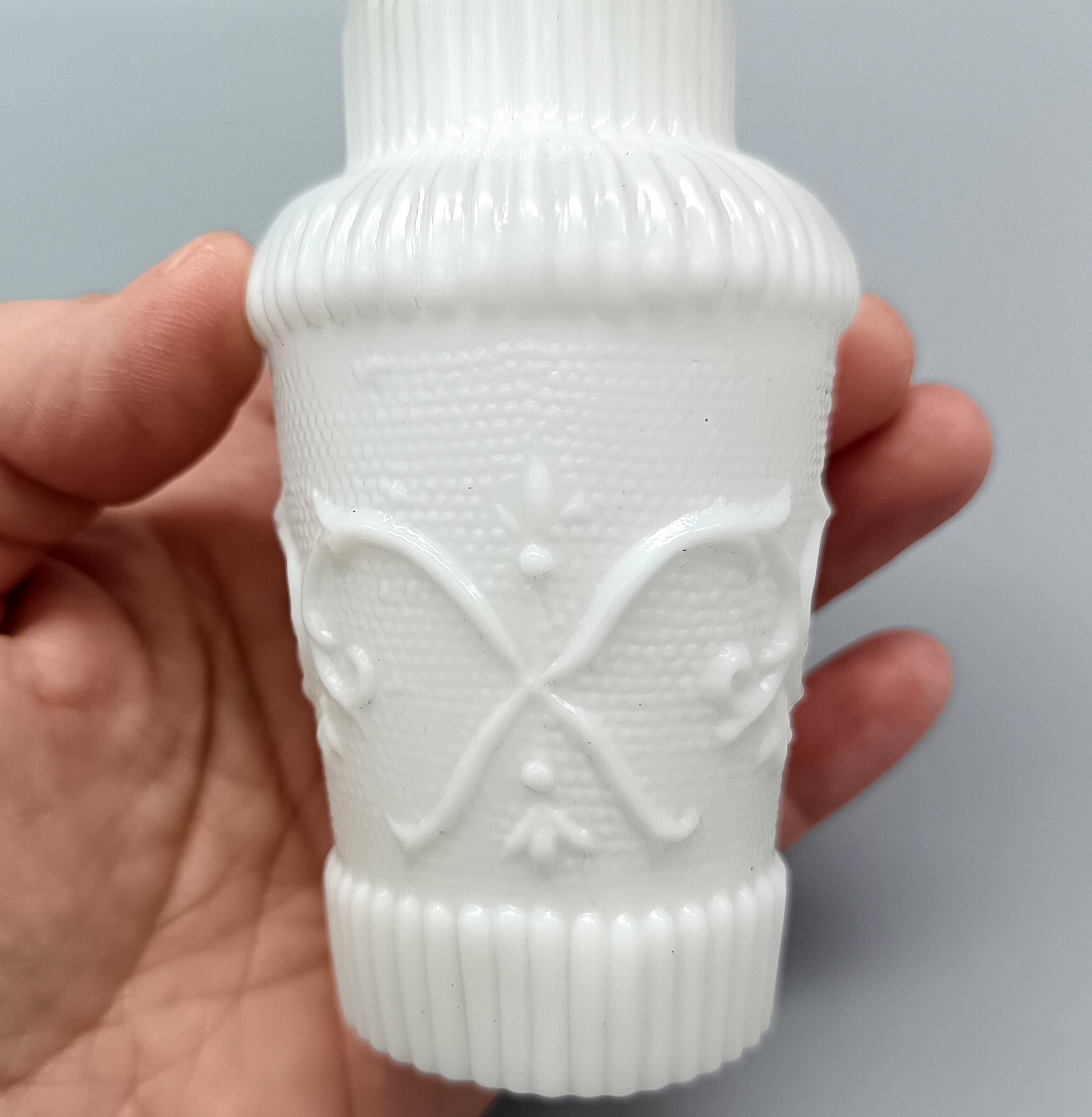 Pair of small antique white opaline fairground vases, vintage, french