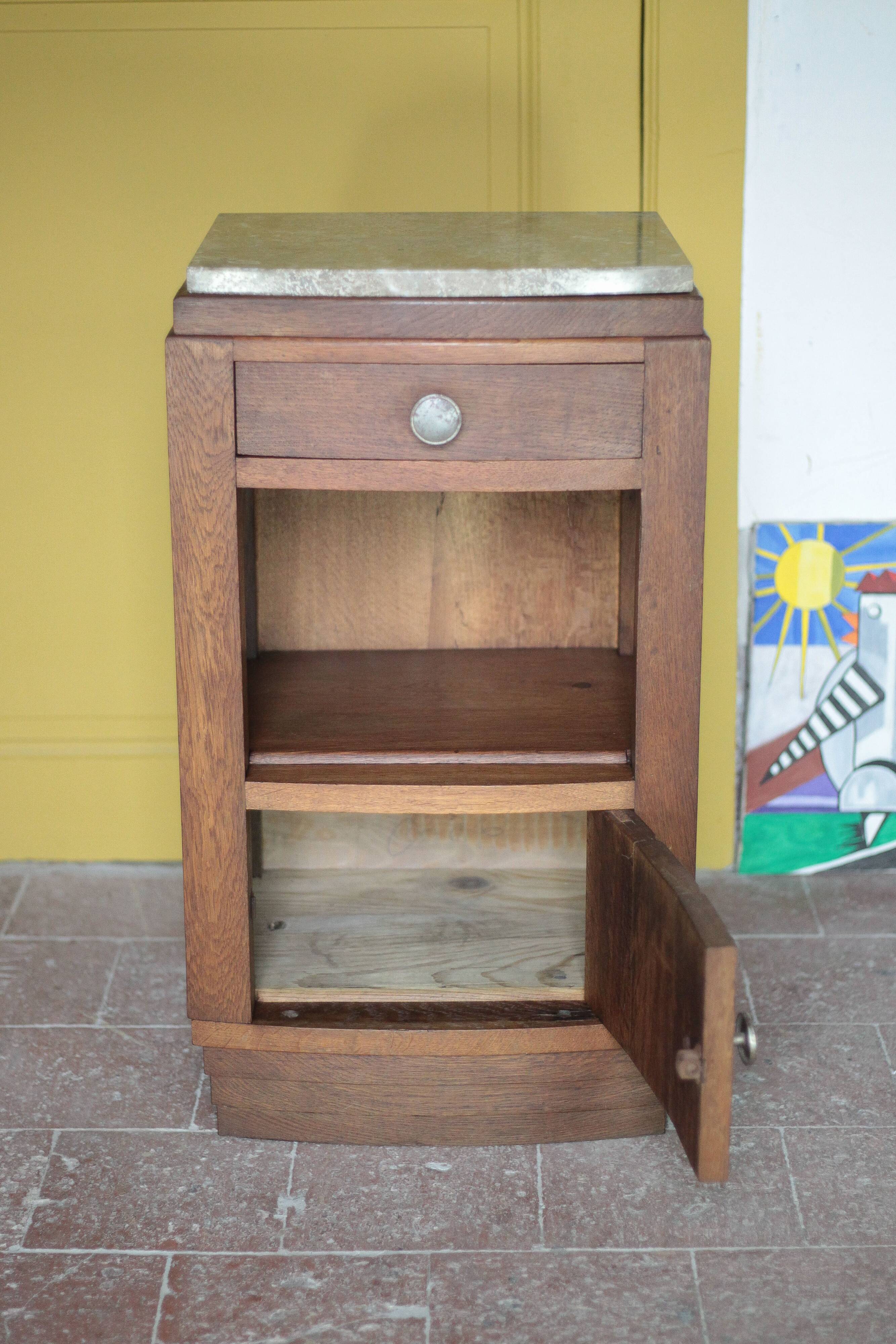 Art Deco bedside table, wooden Art Deco nightstand with marble top.