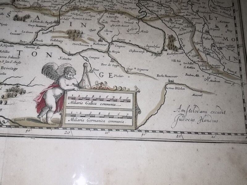 Authentic old map of the seventeenth century of Poitou by judocus Hondius 1630 double-sided