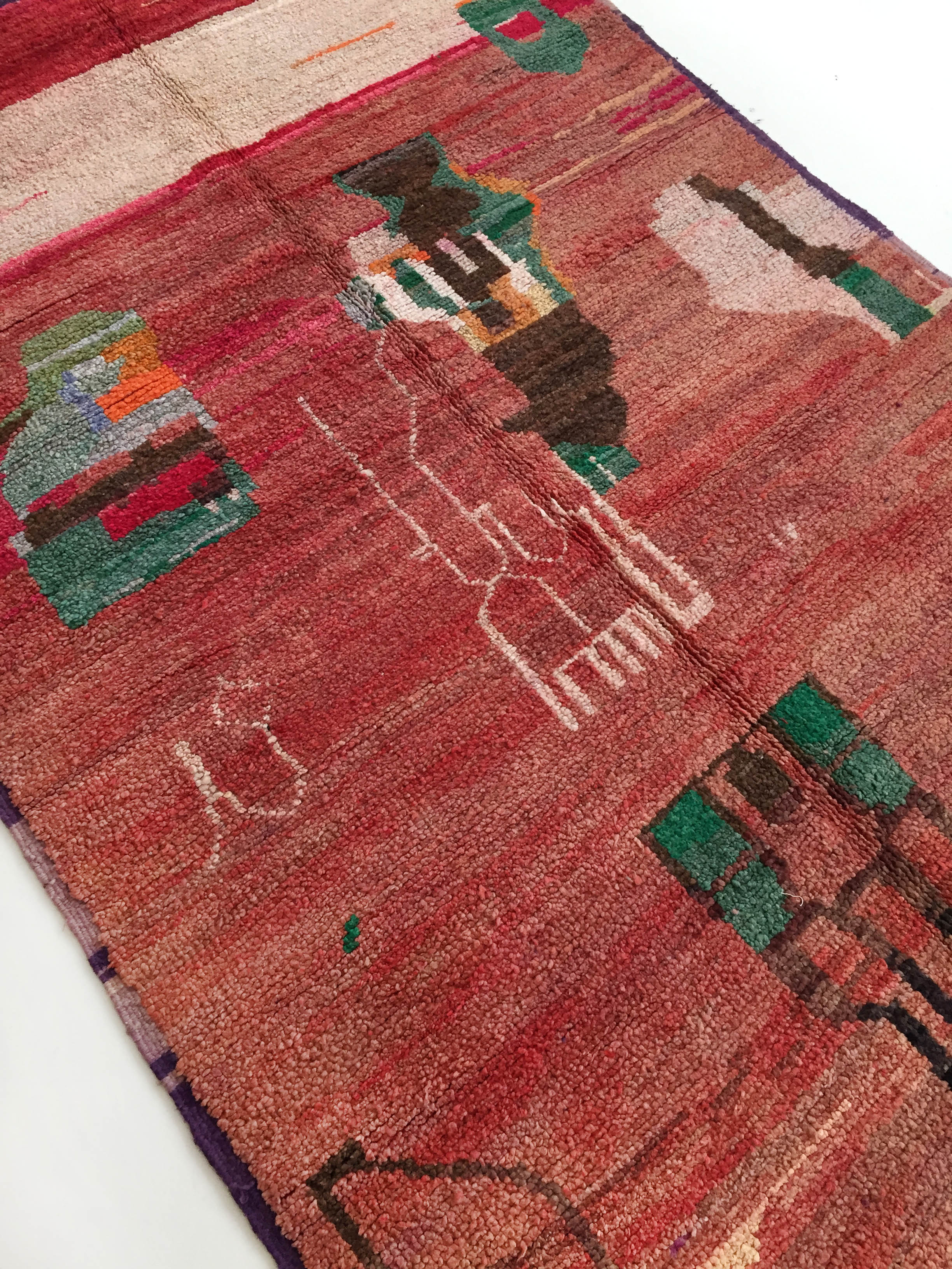 Moroccan Berber carpet red boujaad with colorful patterns 260x170cm