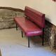 1960s double bistro bench in buttoned burgundy red skai