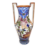 Superb Gien amphora vase with peonies (period 1960 - 1971)