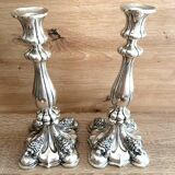 Antique Pair of Solid Silver Flambeaux Candlesticks with Unicorn Hallmark, Early X