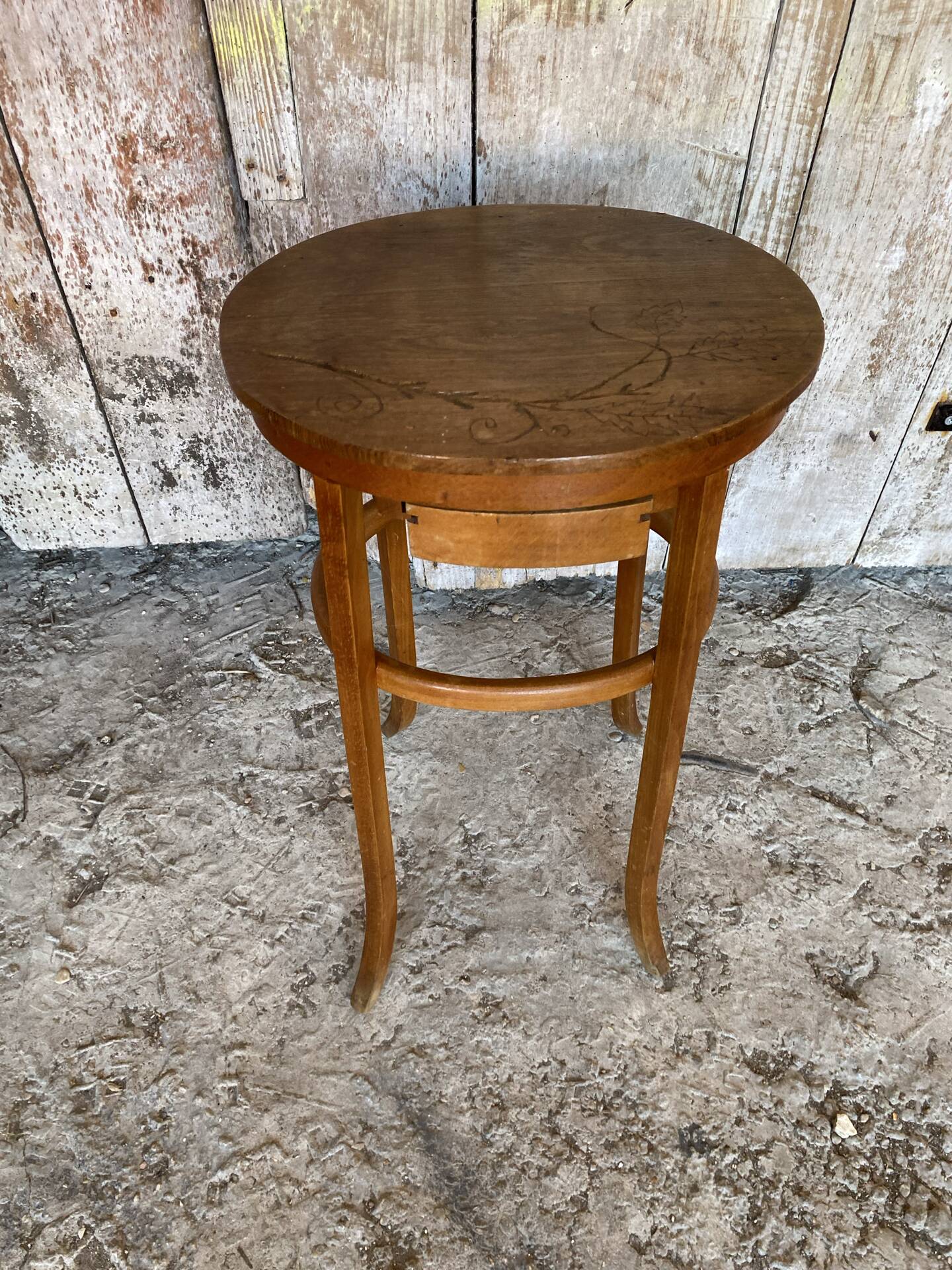 Antique Bedside Table Curved Wood THONET Style + Carved Drawer Wine