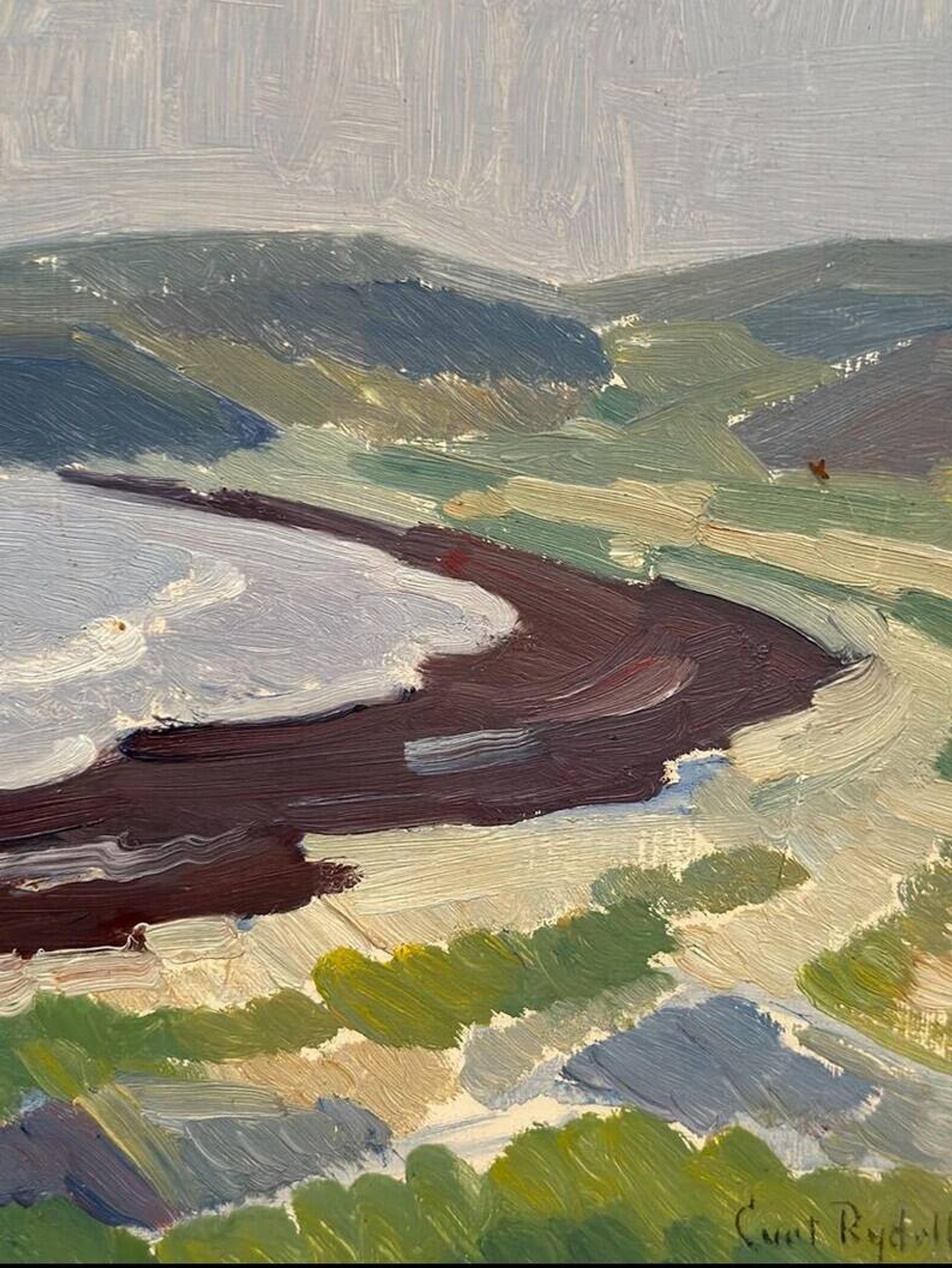 Original Swedish Oil on Panel – “Coastal Landscape” by Curt Rydell – Signed – Vintage & Framed – 33 × 40 cm (13" × 15.7")