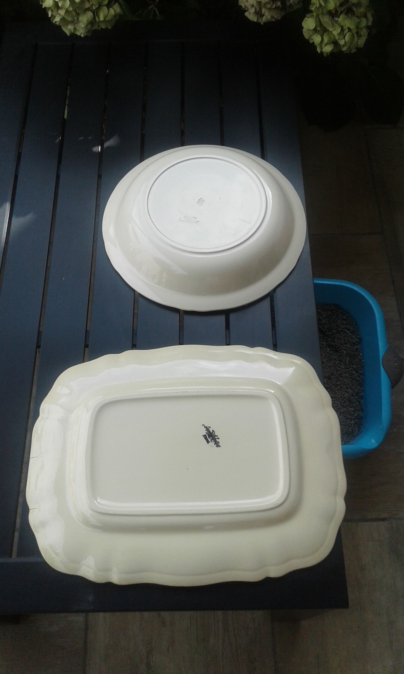 2 dishes ivory sandstone digoin sarreguemines