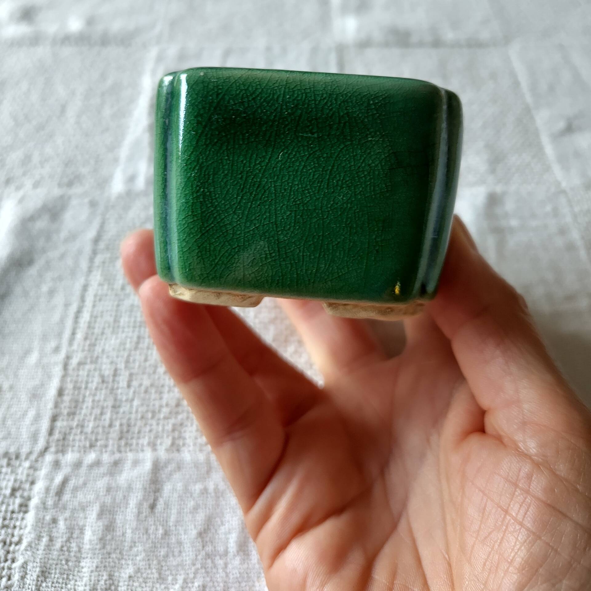 Pot à bonsaï, cactus rectangulaire en céramique émaillée verte