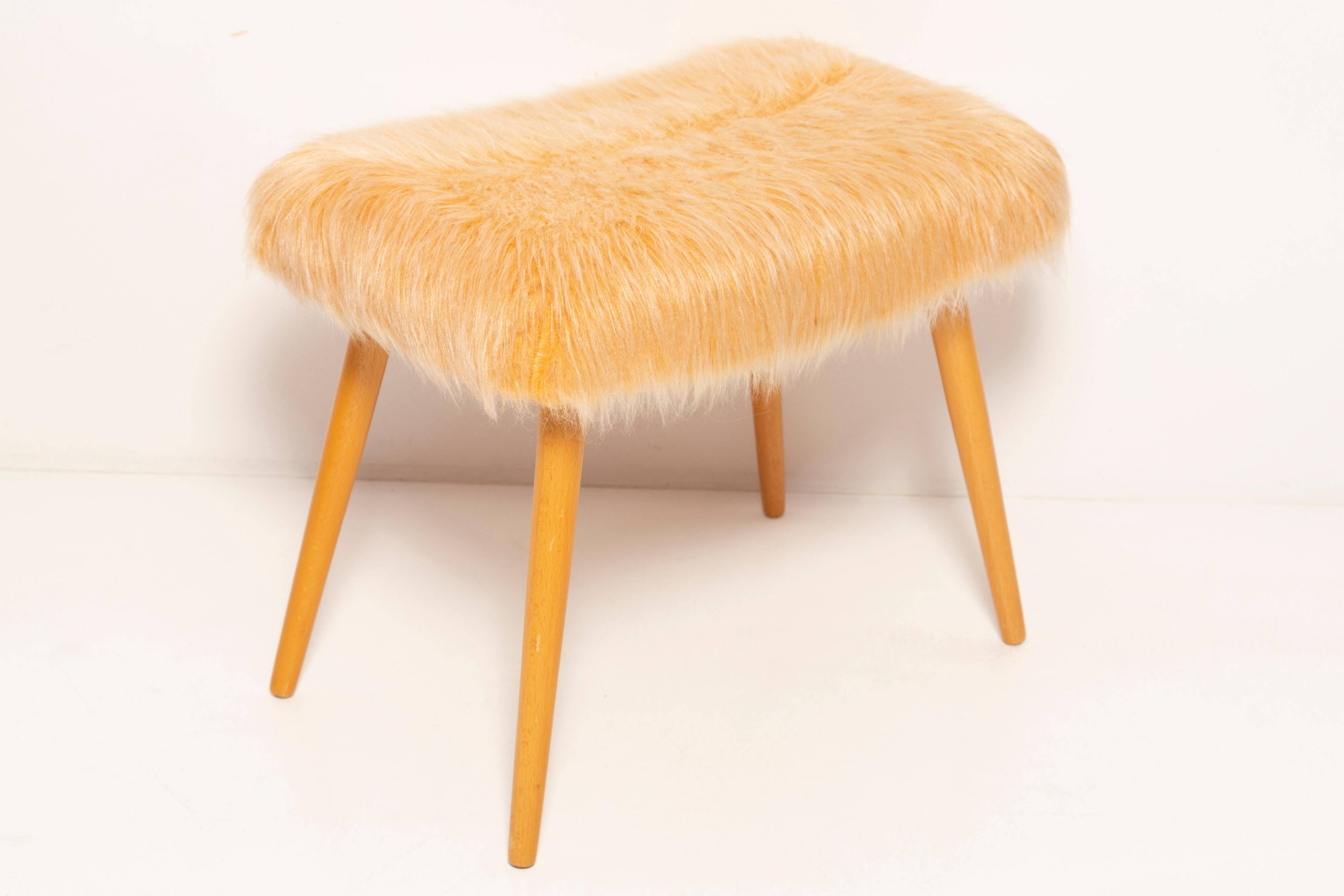Vintage orange faux fur stool, Denmark, 1960.