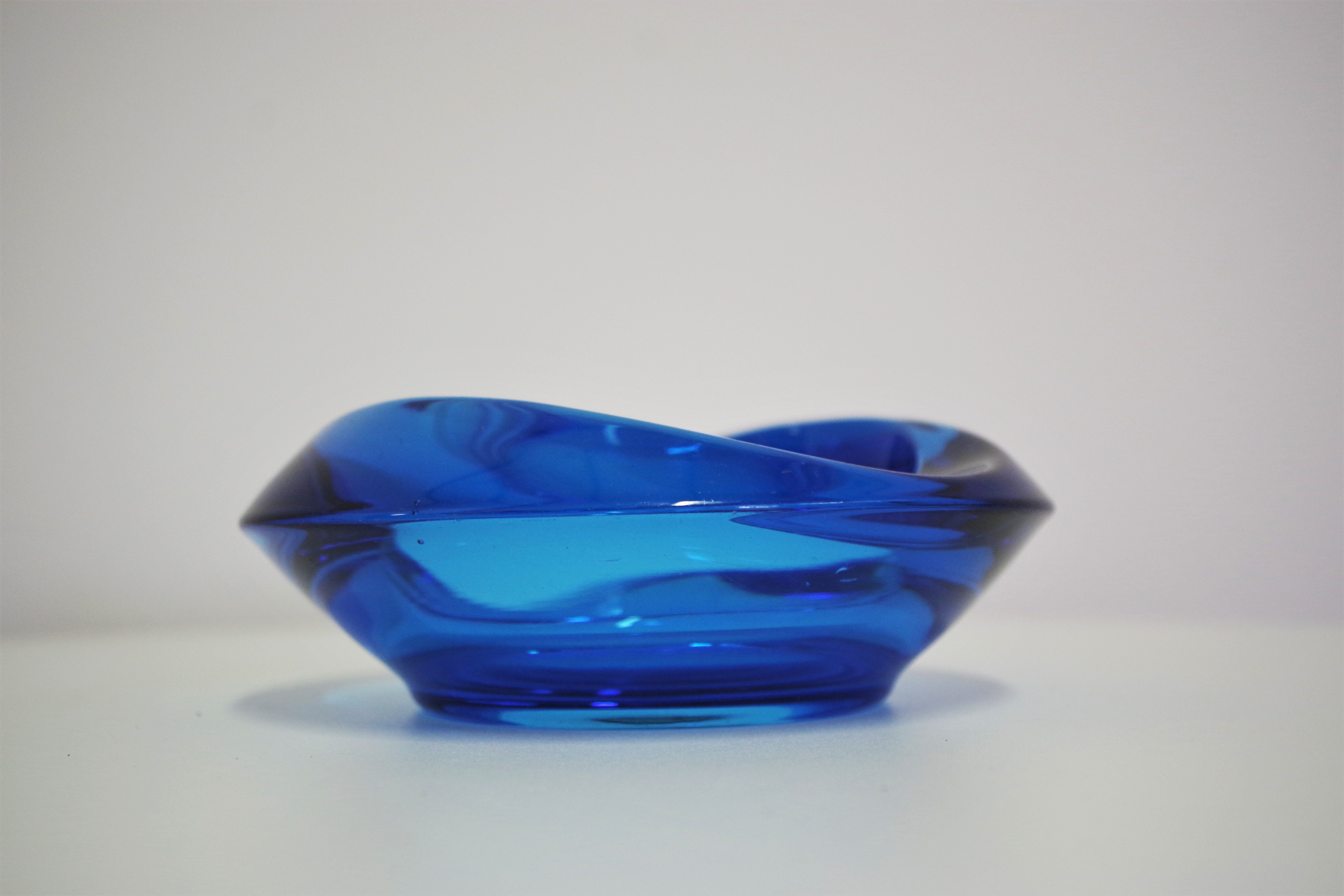 70s blue glass ashtray