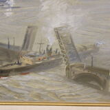 Huile sur toile scène de marine l'entrée au port XX