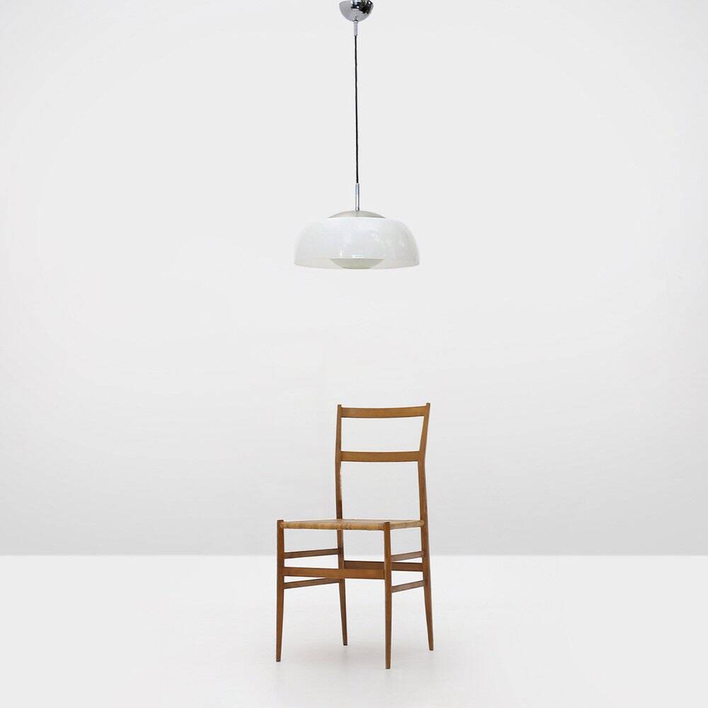 Chrome metal suspension, methacrylate and white glass, 1960s