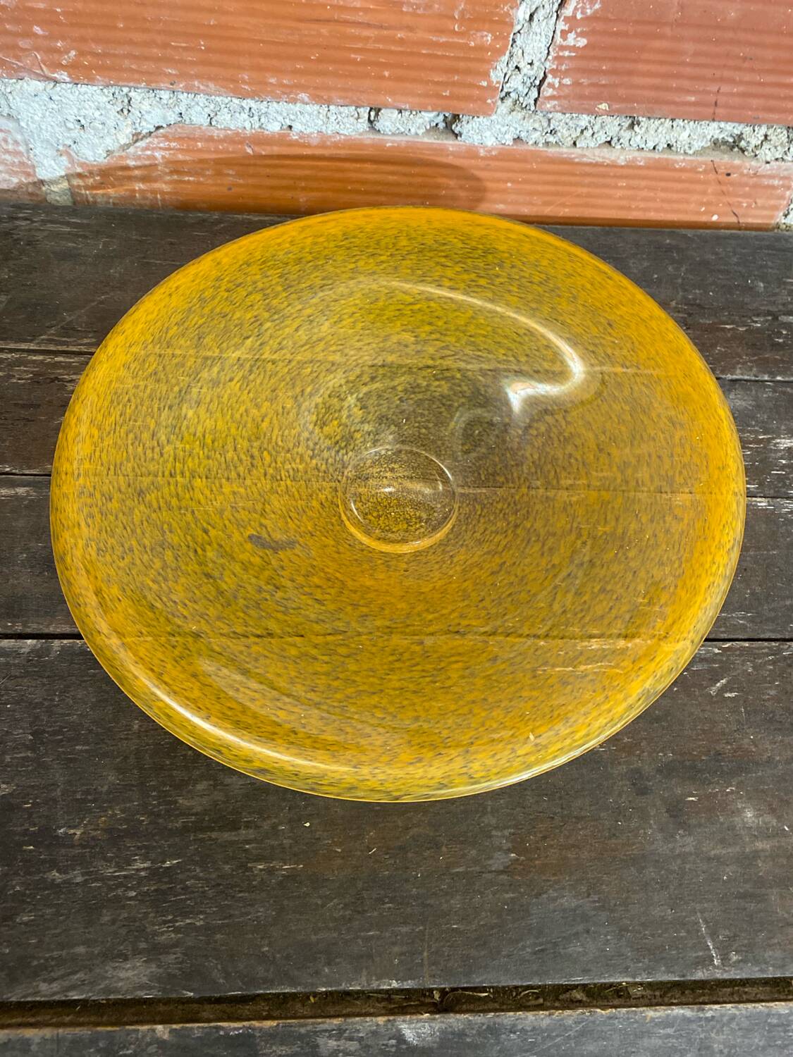 Antique Tripod Side Table Black Metal & Yellow Glass Bowl Years