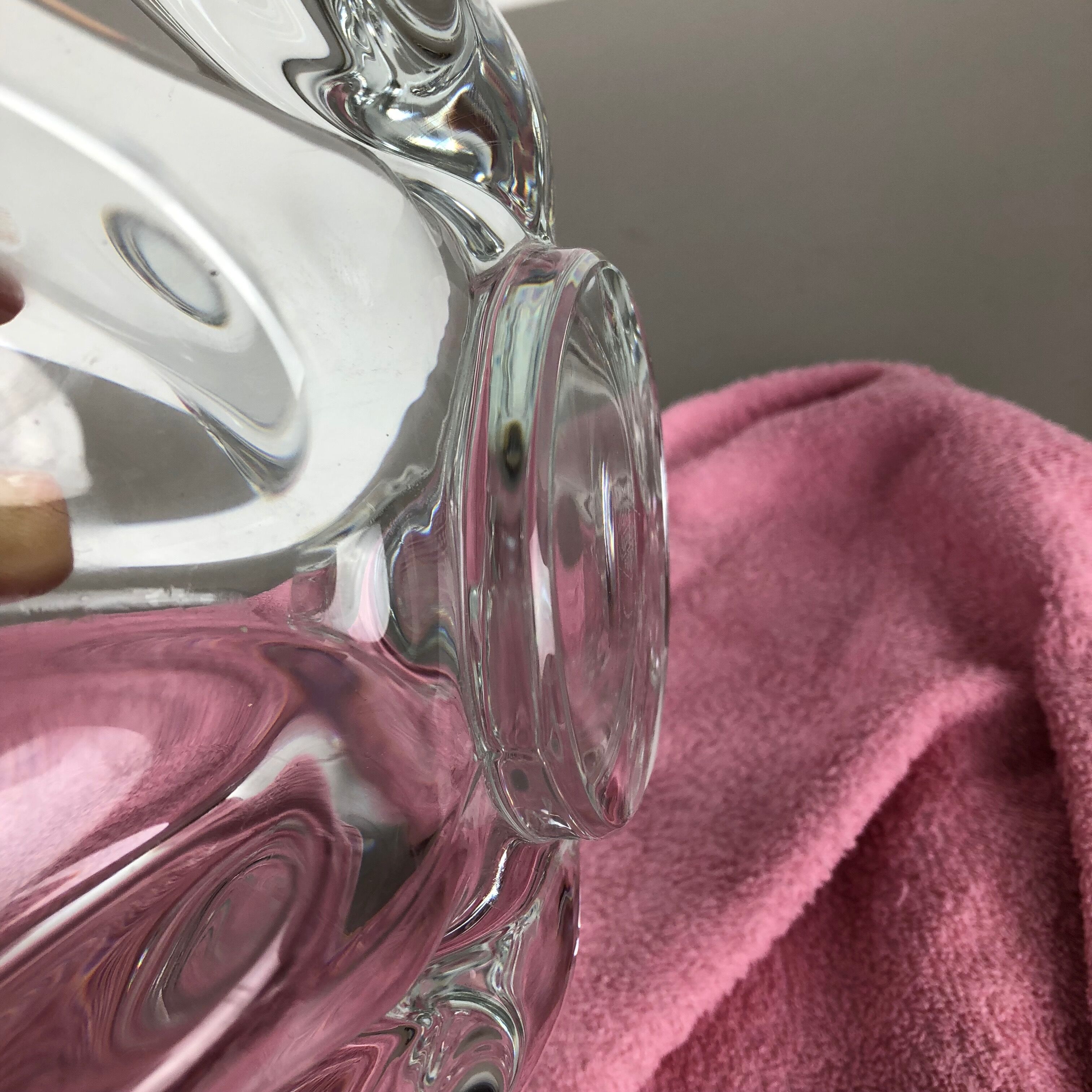 Large French Floral Crystal Glass Shell Bowl by Art Vannes, France, 1970s