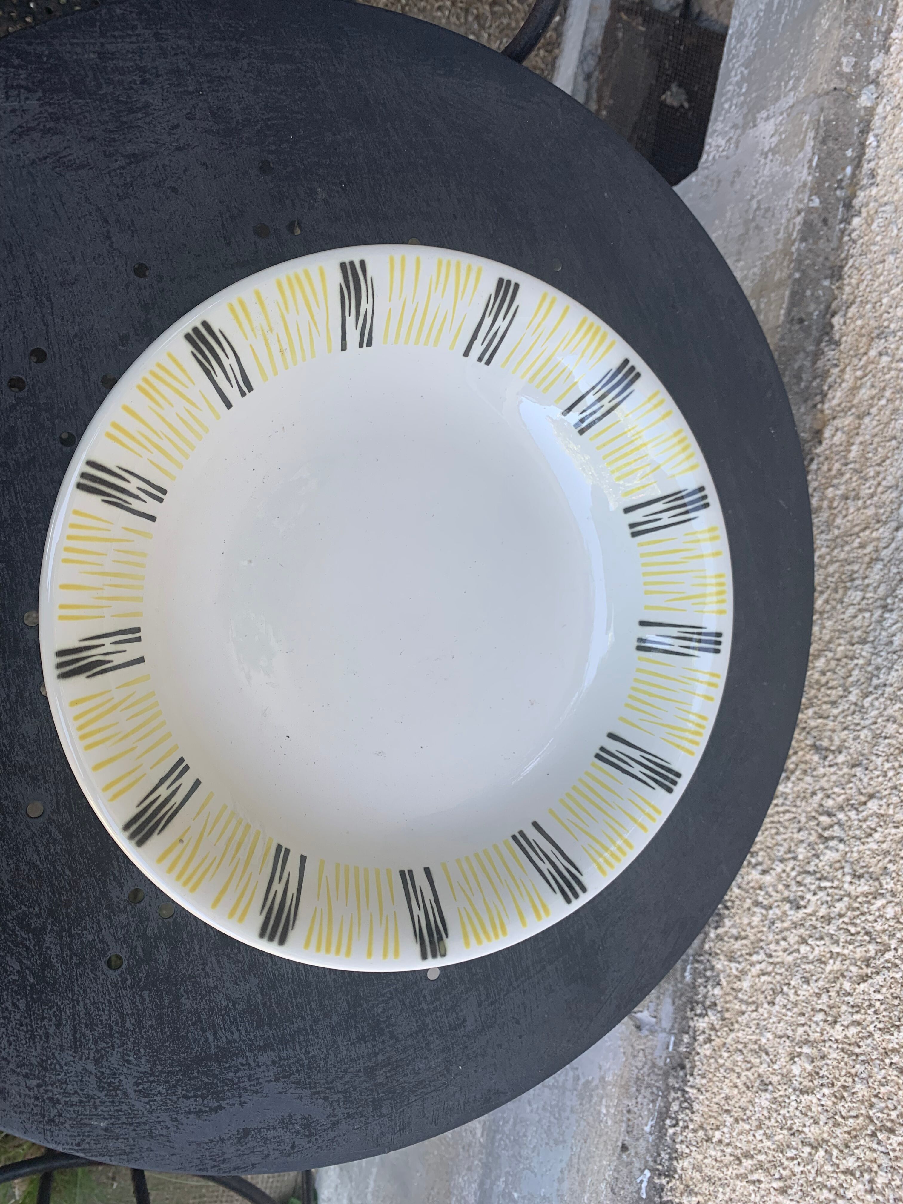 Hollow plate in enamelled ceramic FB number 63 design and vintage pattern