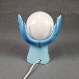 Lampe vintage mains et globe opaline - bleue - luminaire vintage
