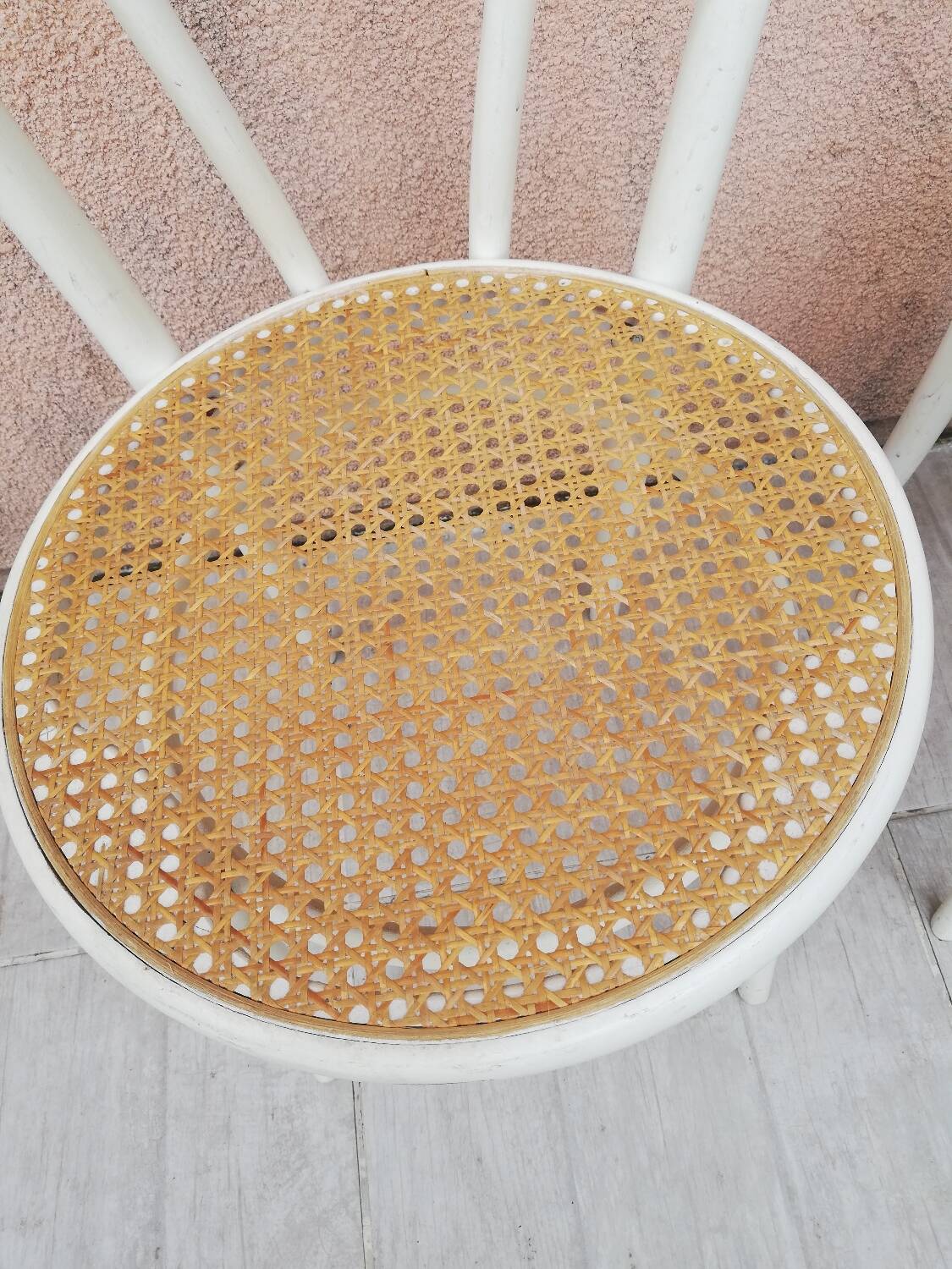 Lot of three Vintage ecru natural cane bistro chairs