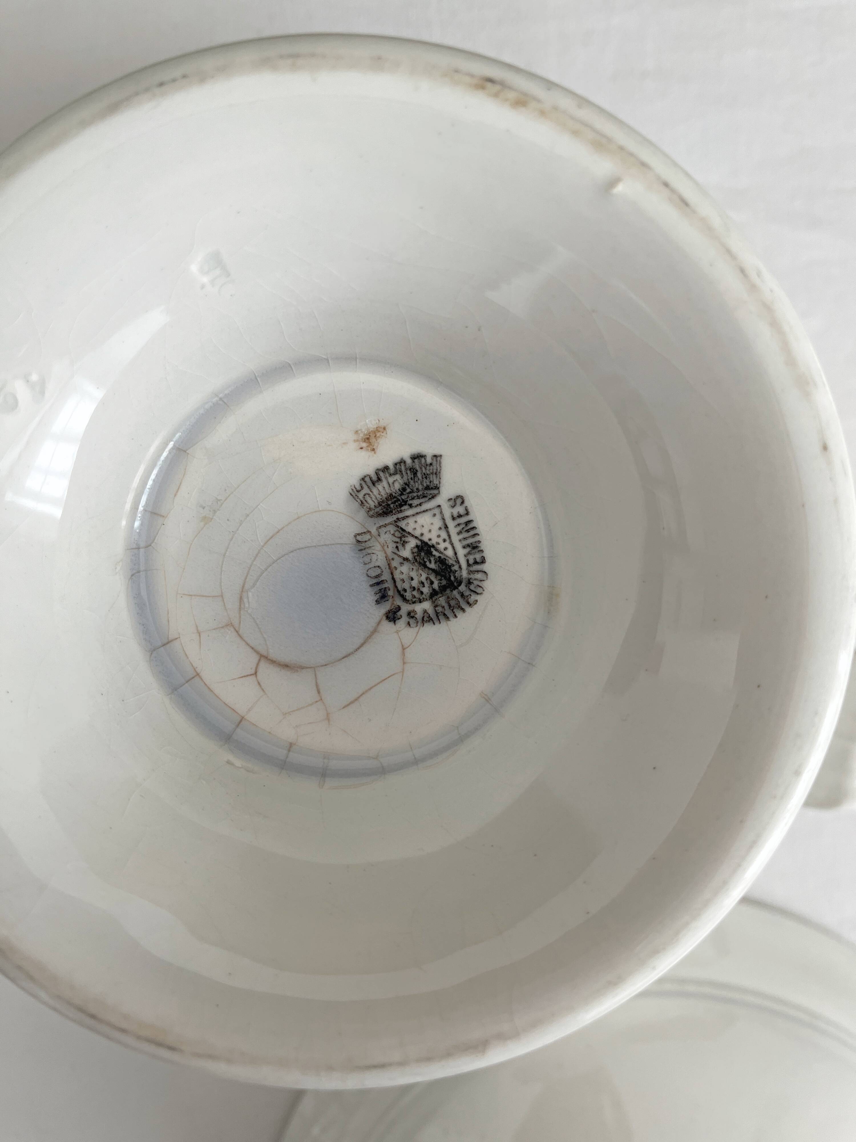 White iron earthenware soup tureen from Digoin and Sarreguemines late 19th century