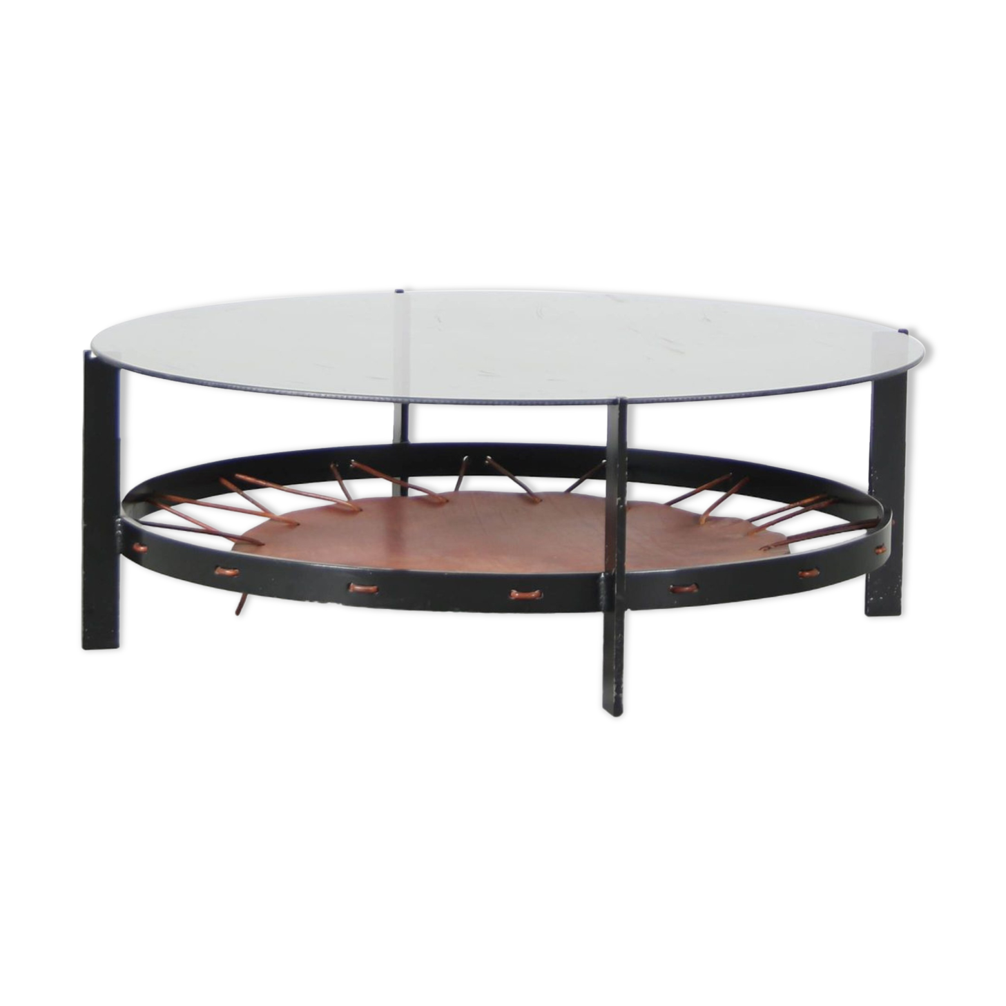 1950s dutch design coffee table with leather magazine rack
