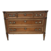 Commode de style Lois XVI en acajou Dessus de marbre gris veiné XIX siècle