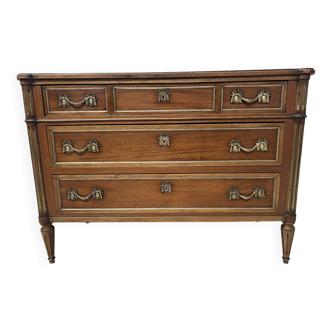 Louis XVI style mahogany commode with a grey veined marble top, 19th century