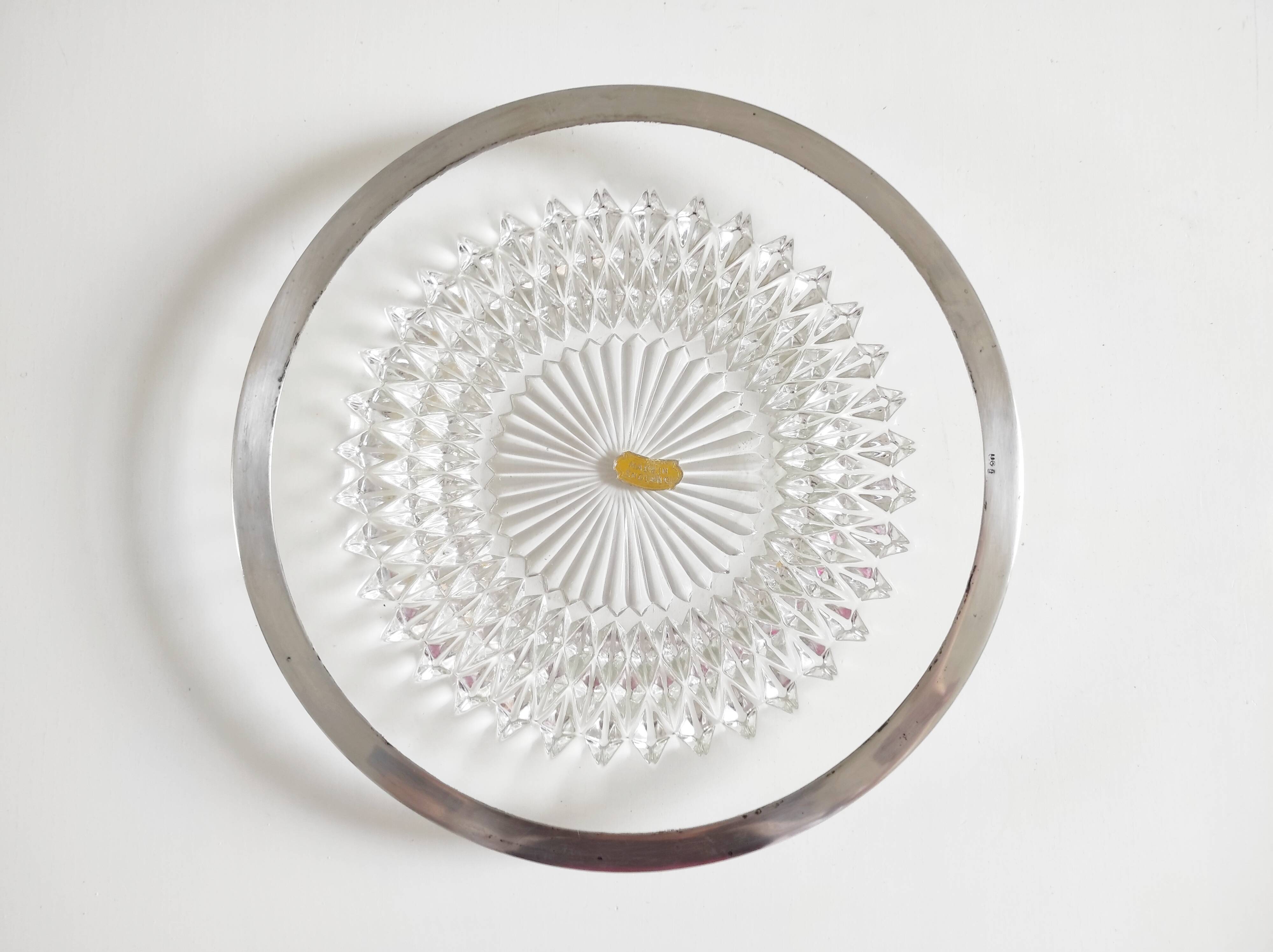 Glass dish with English silver-plated metal rim