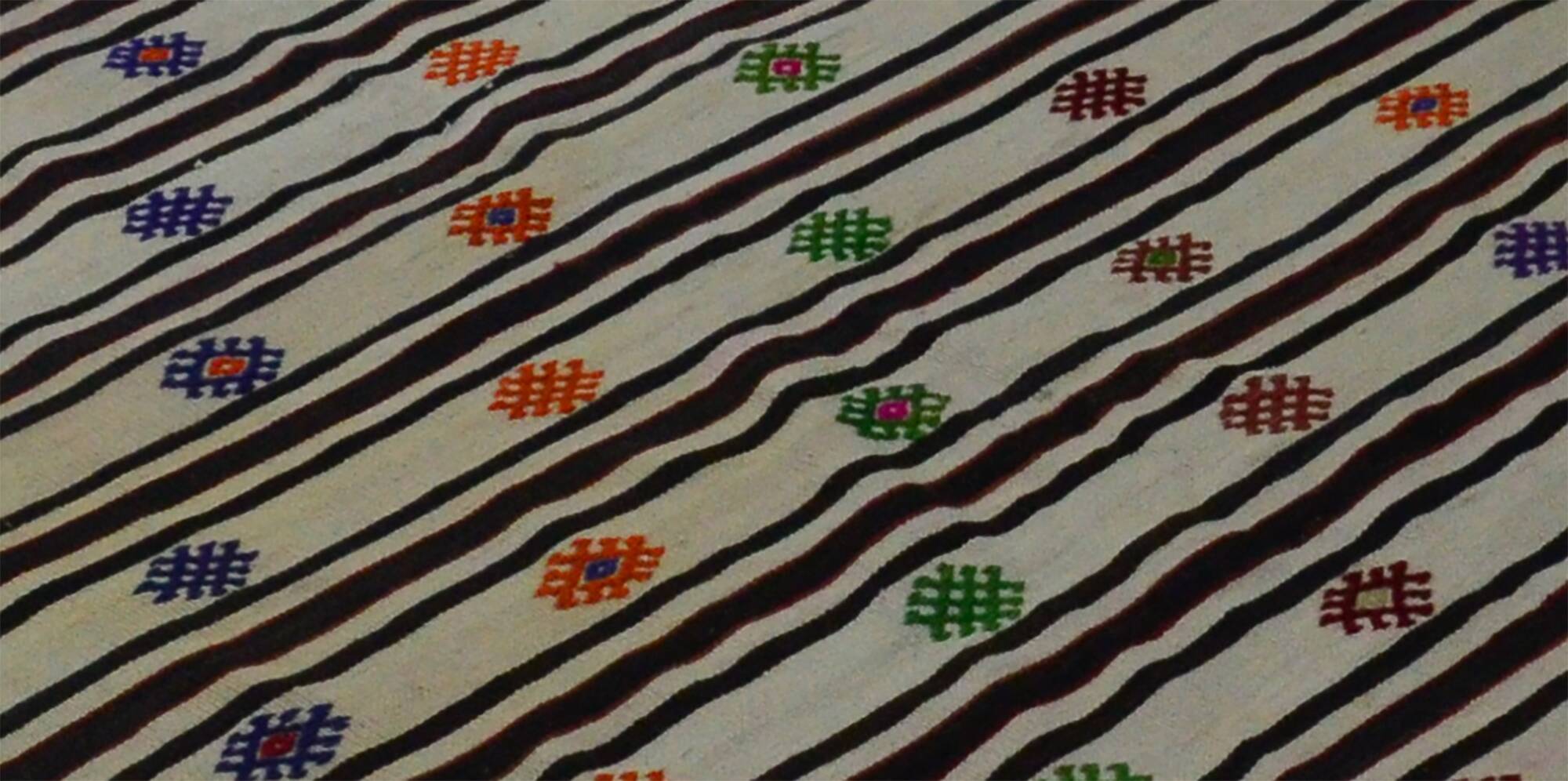Turkish Kilim Konya 153x368 cm Fertility Motif Striped White Vintage