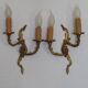 Pair of Elegant French Bronze Opposite Acanthus Leaf Double Wall Sconces