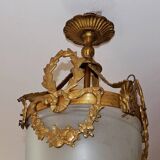 Antique French Louis XVI Style Glass and Bronze Pendant Lamp c. 1900