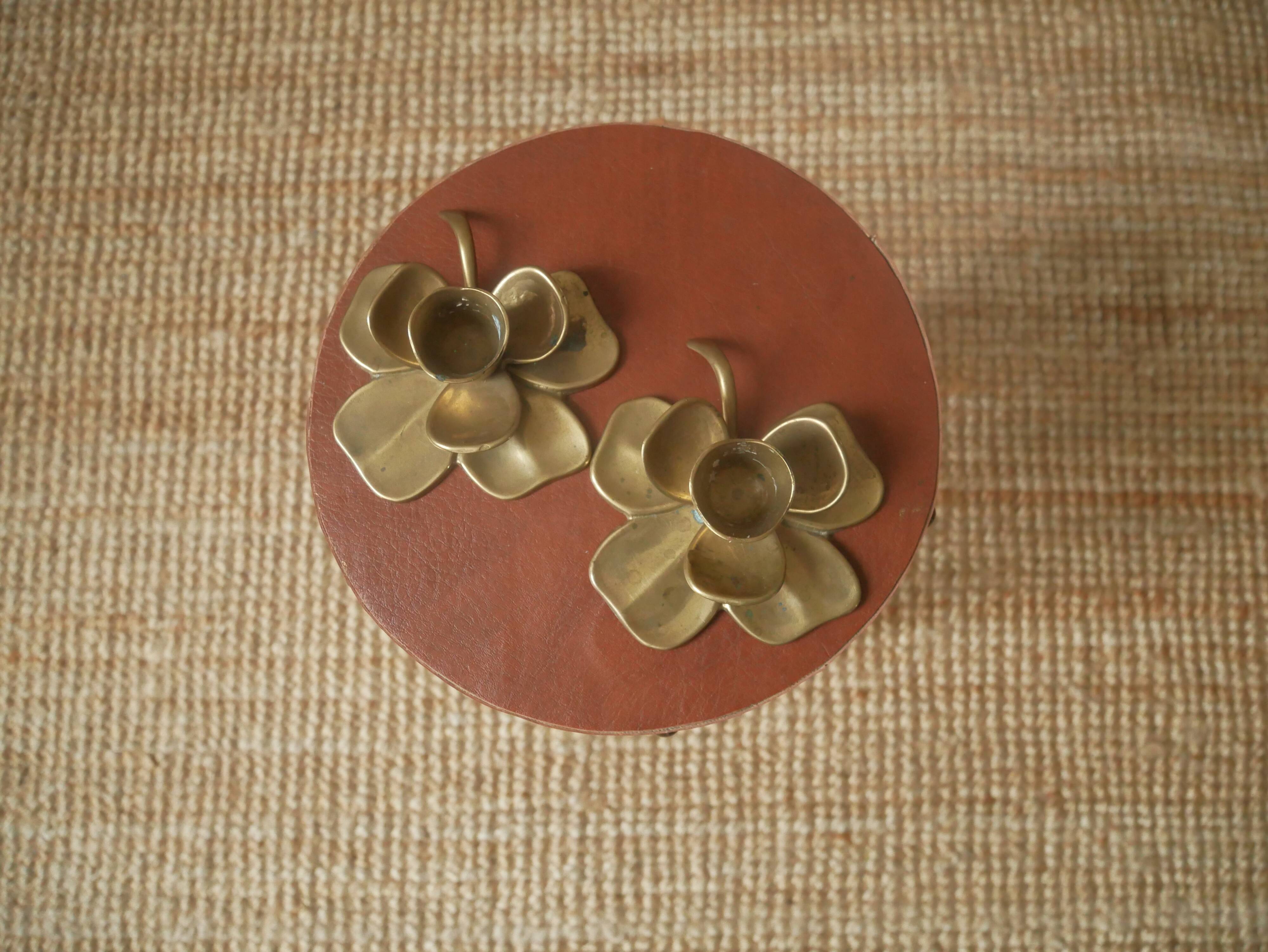 Pair of brass candlesticks clover candelabra candlesticks gold metal bohemian country decoration