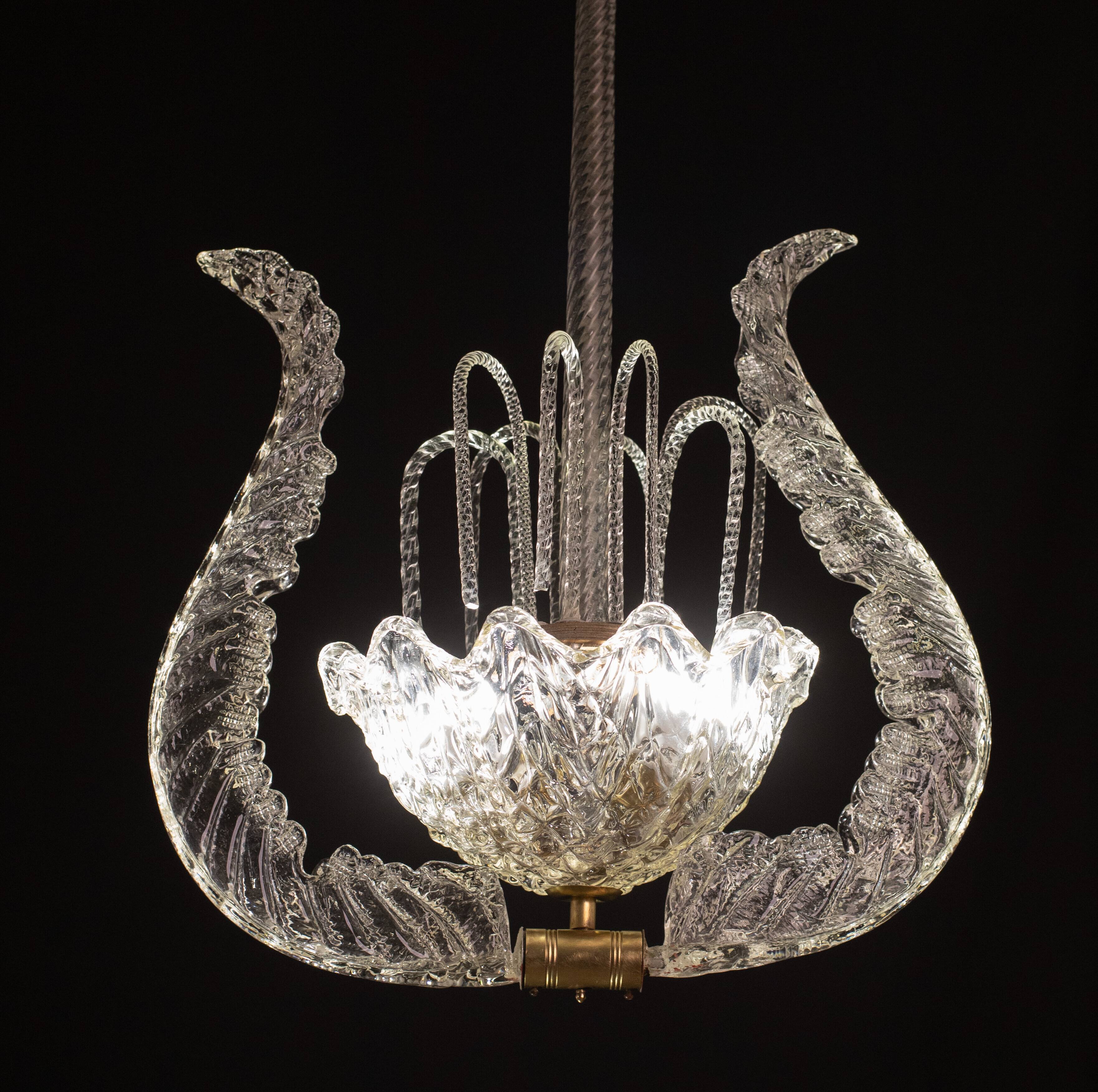 Art Decò Fountain Chandelier By Barovier e Toso, Murano Glass, 1940