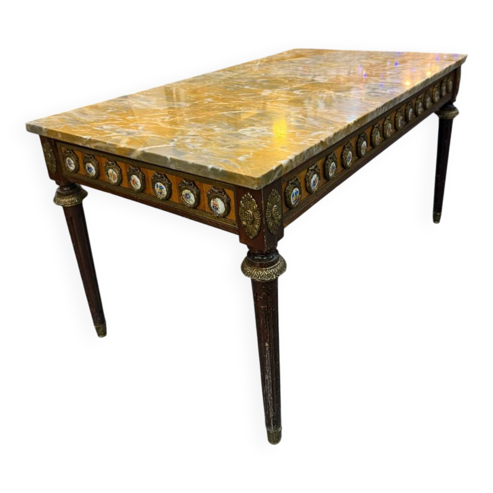 Louis XVI style coffee table - marble, porcelain medallions