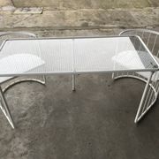Vintage70's, Emu table in metal and glass, chairs swivelling under the table
