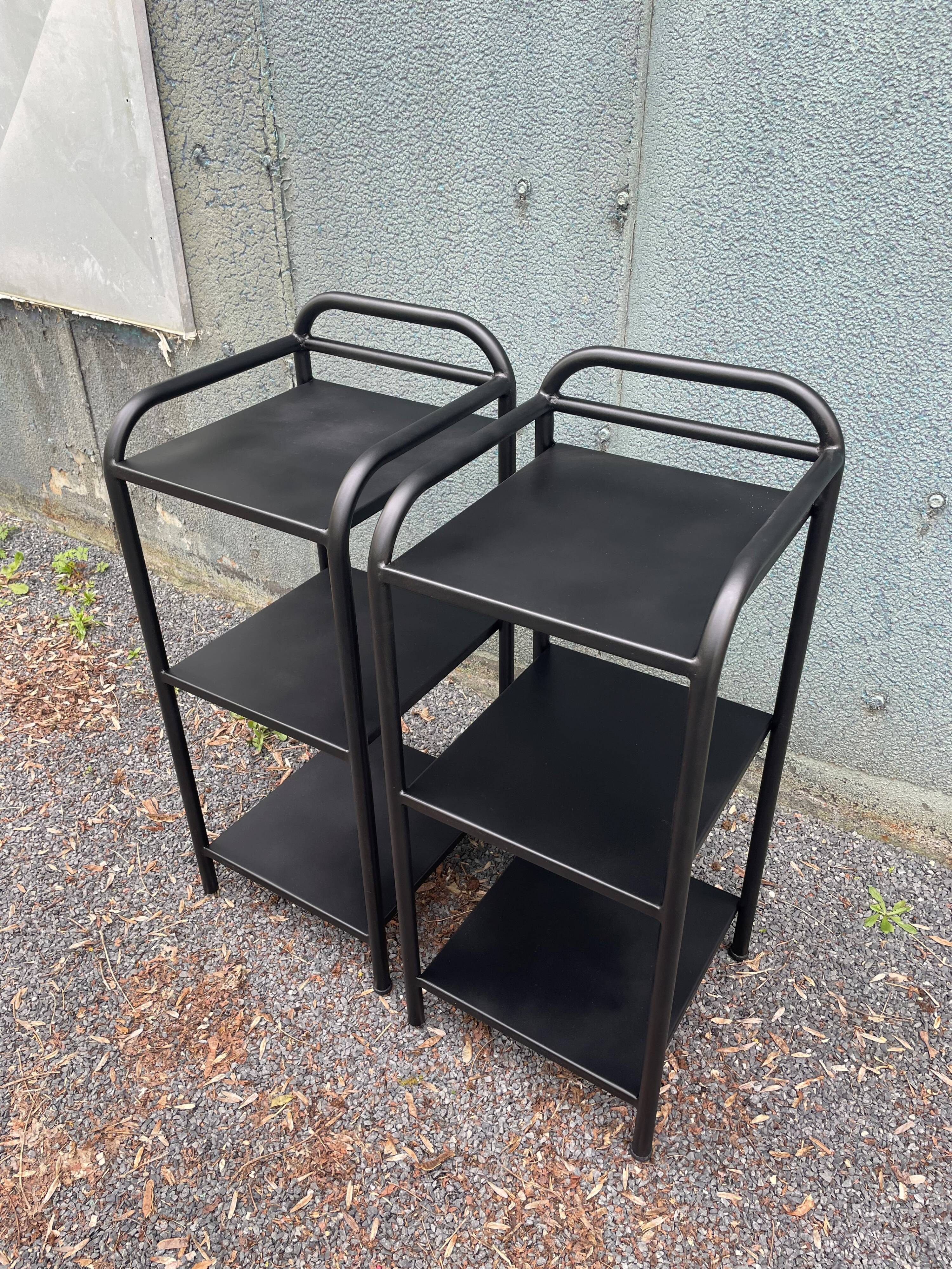 Pair of old military hospital bedside tables