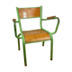 Metal and wood school chair with armrest