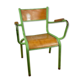 Metal and wood school chair with armrest