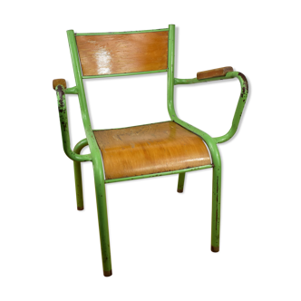 Chaise écolier métal et bois avec accoudoir