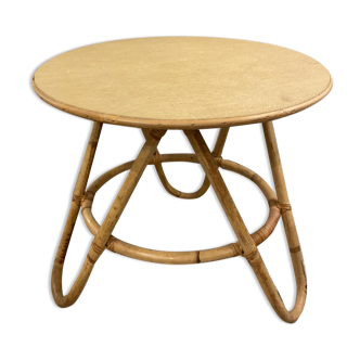 Table basse ronde en rotin ancienne