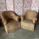 Pair of renovated toad armchairs in beige velvet