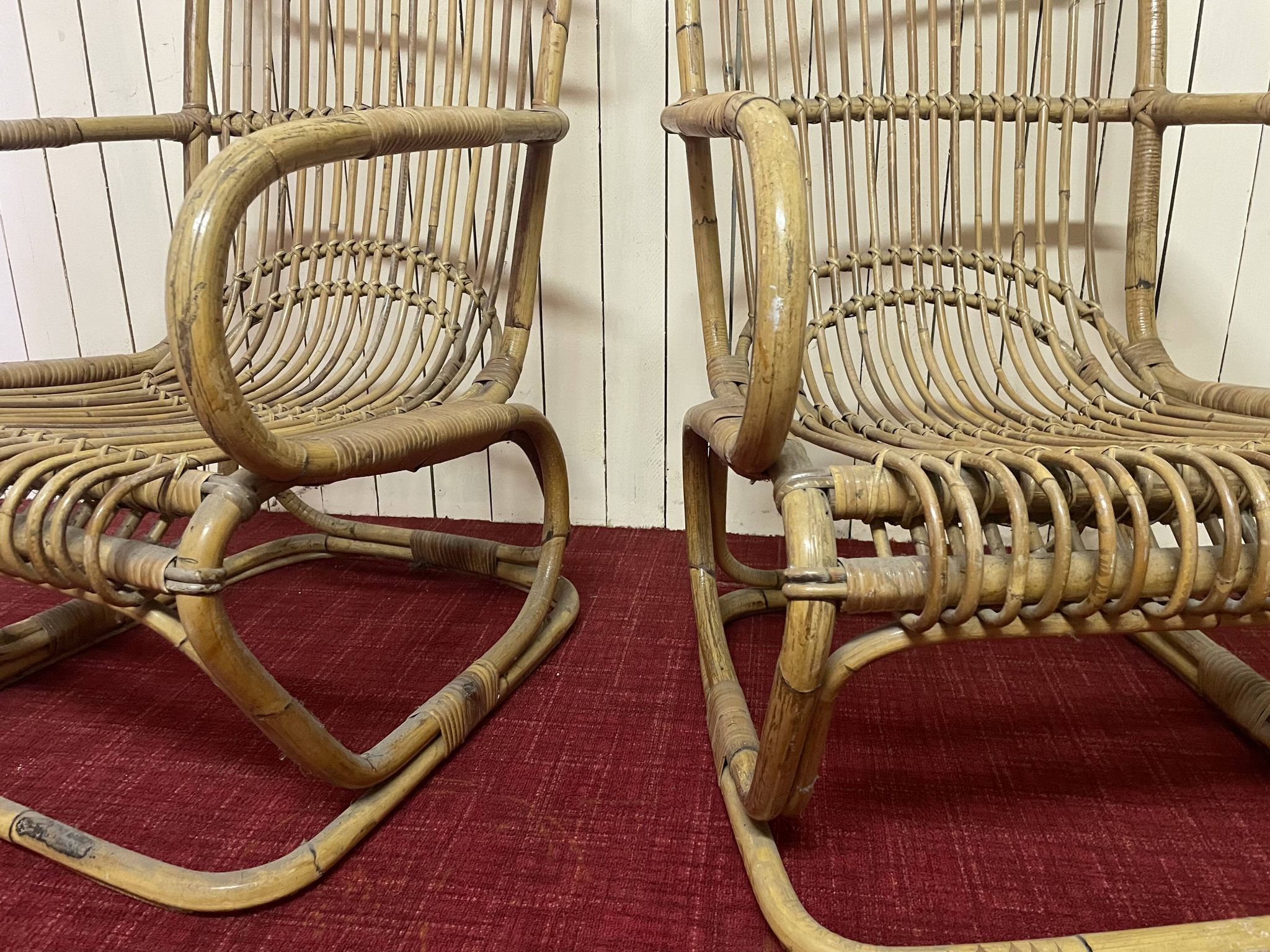 Pair of vintage rattan armchairs, Italy 1950