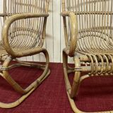 Pair of vintage rattan armchairs, Italy 1950