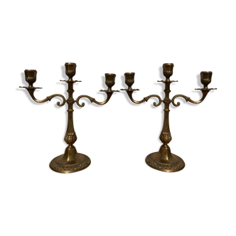 Pair of 3-pointed golden candlesticks