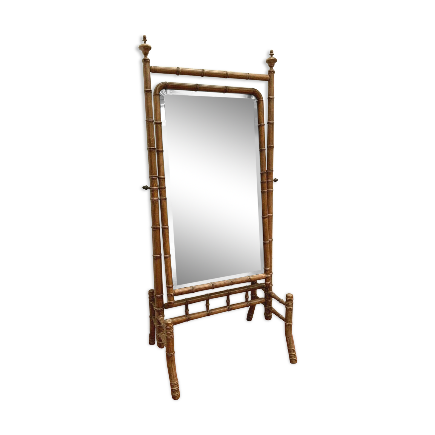 19th century bamboo-style cherry-style psyche mirror 85x193cm