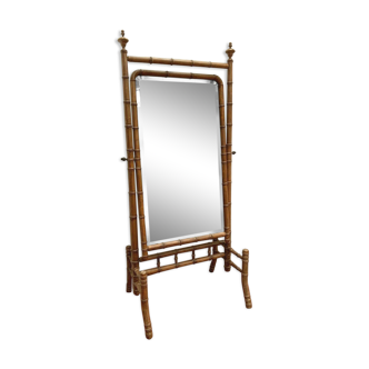 19th century bamboo-style cherry-style psyche mirror 85x193cm