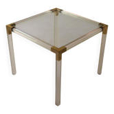 Table basse vintage des années 1970 en laiton et verre, Italie