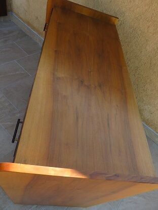 Teak chest of drawers and metal compass feet
