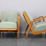 1960s Kozelka and Kropacek Restored Pair of Oak Armchairs, Rare Model