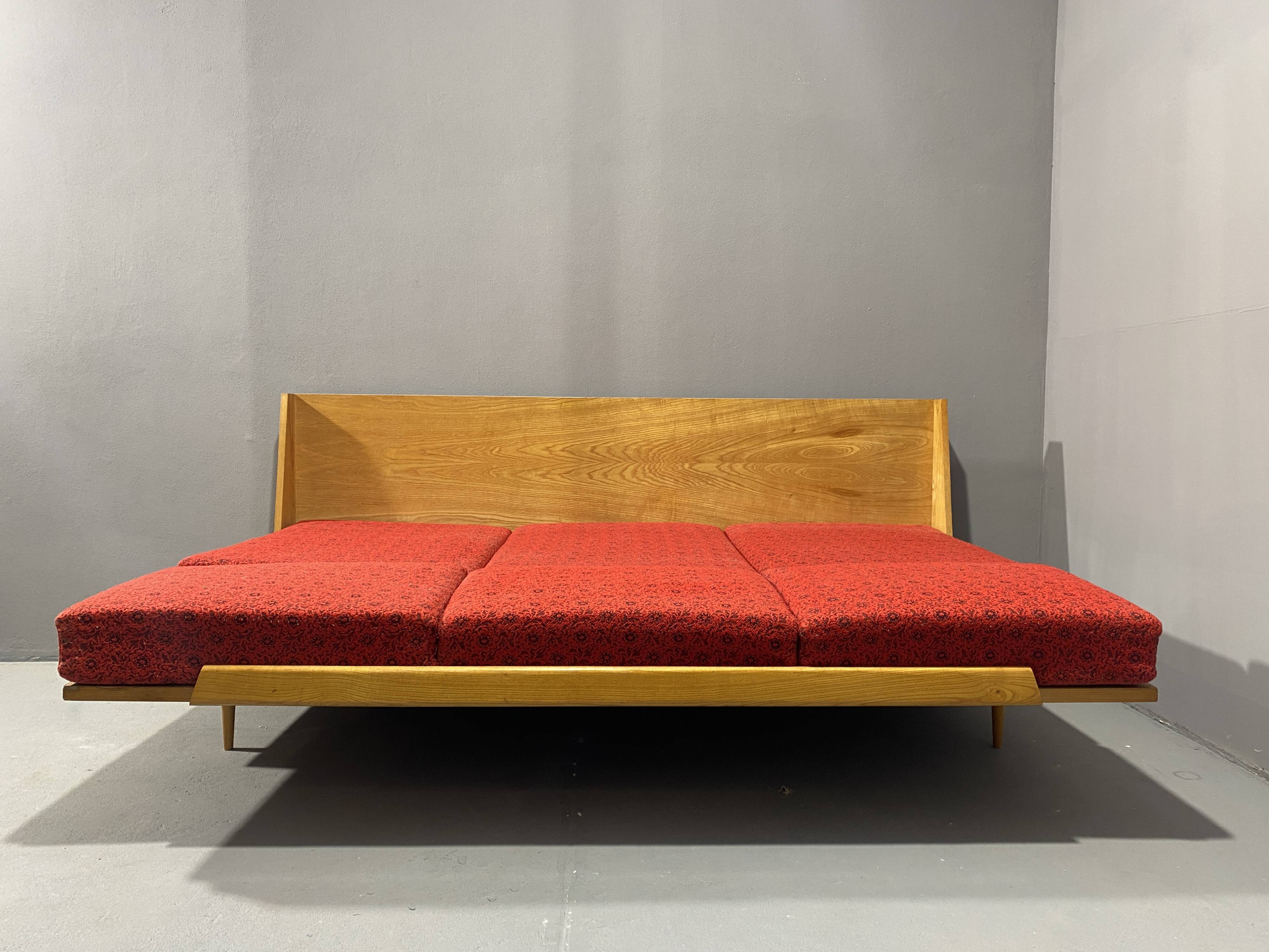 Mid-century folding sofa bed by Drevotvar, 1970s, Czechoslovakia