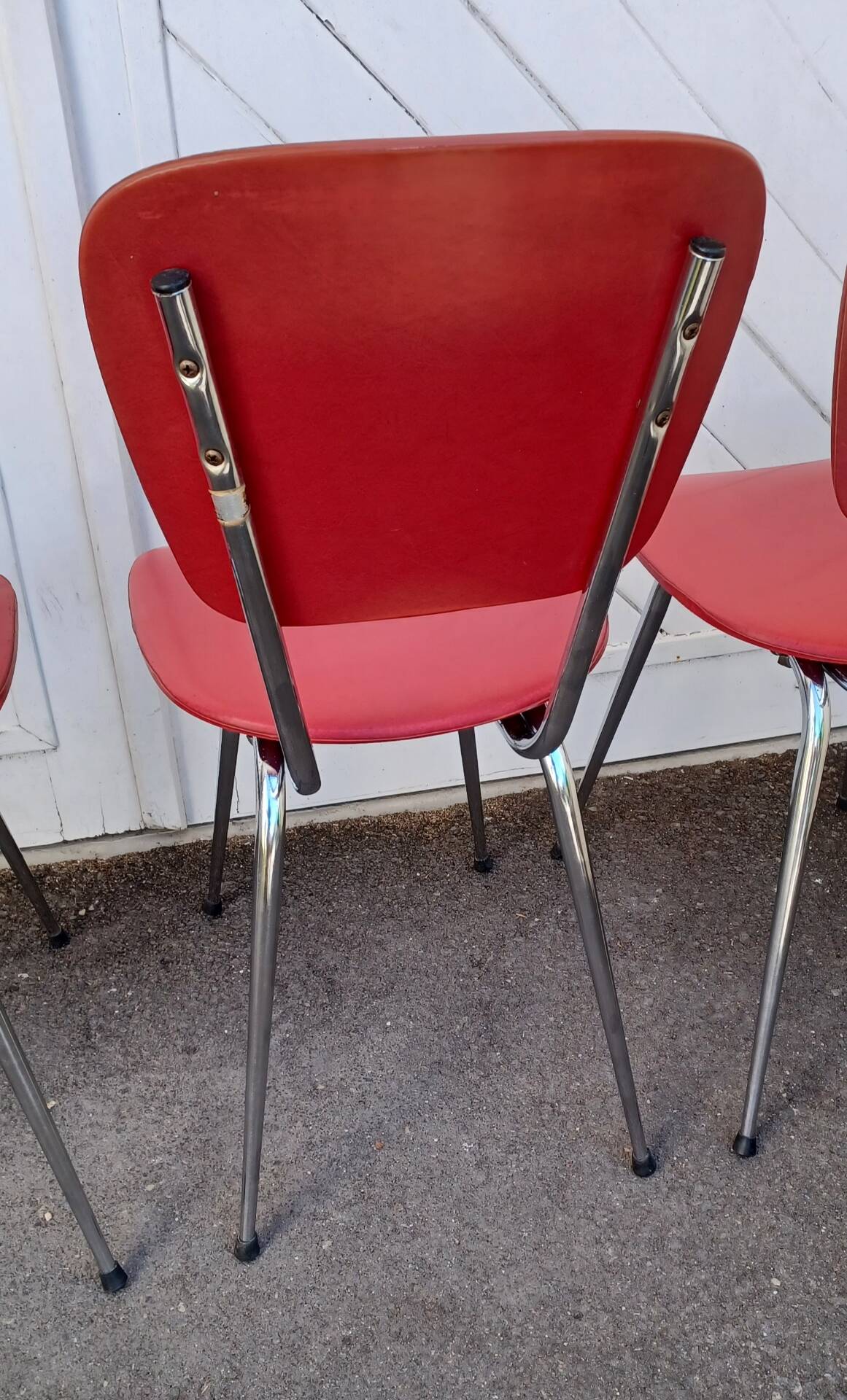 4 vintage Lafargue kitchen chairs in faux leather and chrome