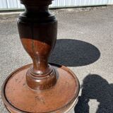 Antique pedestal table — wooden top and wrought iron legs